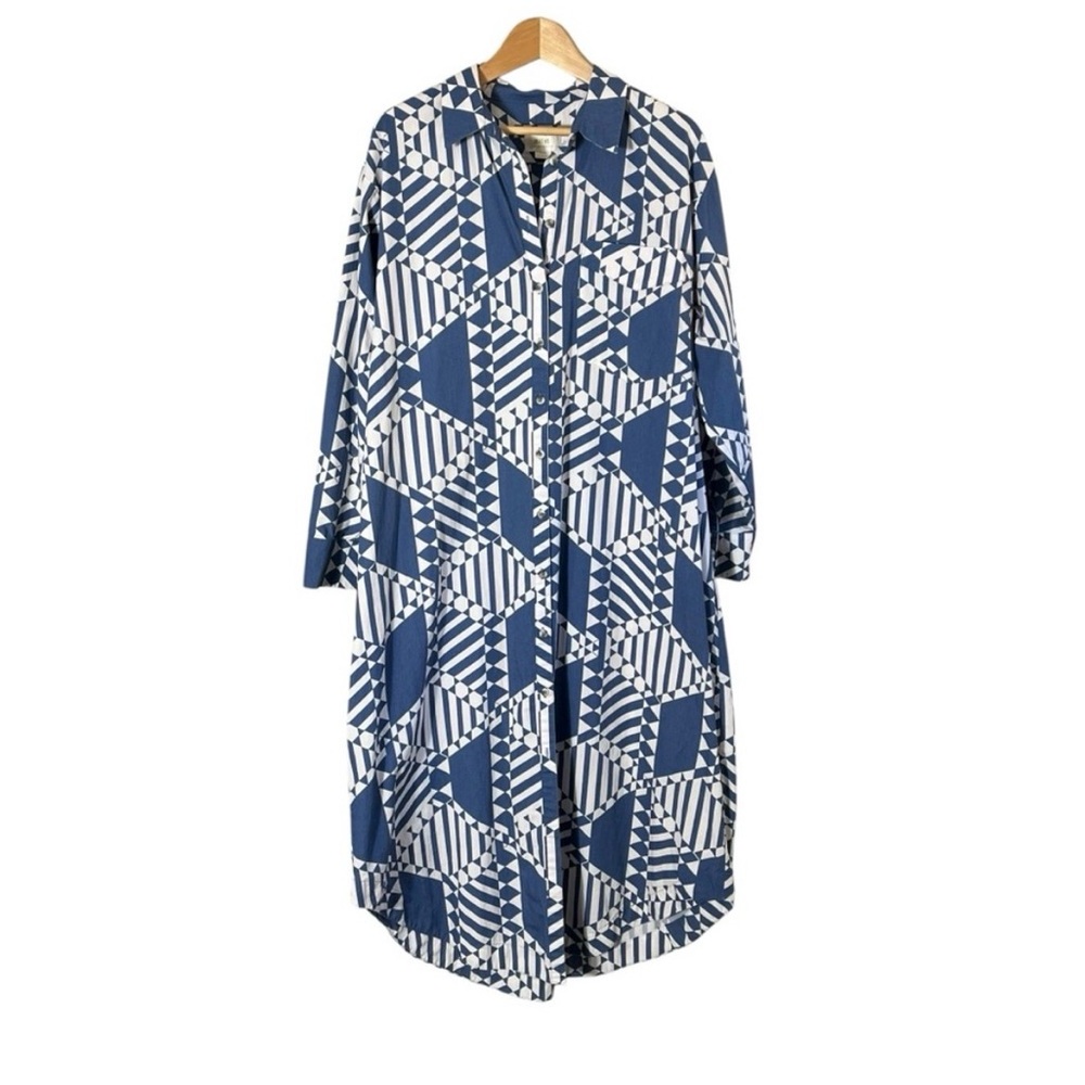 MAEVE x ANTHROPOLOGIE The Soren Long Sleeve Shirt Dress in Iris Blue